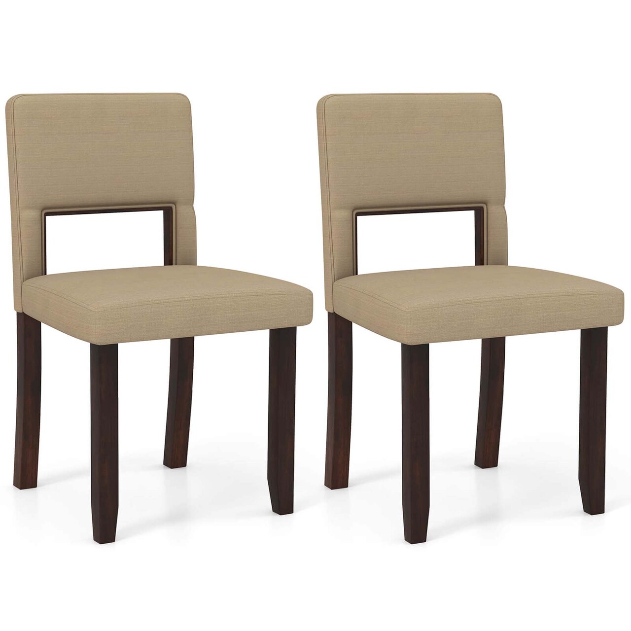 Costway Wooden Dining Chair Set of 2/4 with Acacia Wood Frame Padded Seat & Back Home Beige